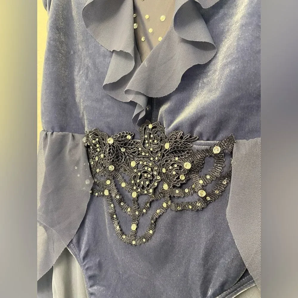 WEISSMAN solo Dance Costume Ruffle blue Velvet lyrical dress V12278 MA adult